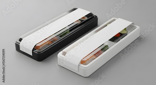 Elegant Sushi Packaging Design Black and White Takeaway Containers