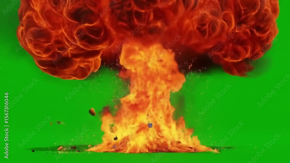 fire explosion visual effect element on a pure chroma key green screen ...
