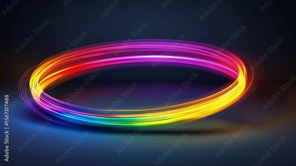 A vibrant, swirling ring of multicolored light creating a mesmerizing effect against a dark background. A vibrant, swirling ring of multicolored light creating a mesmerizing effect against a dark background.