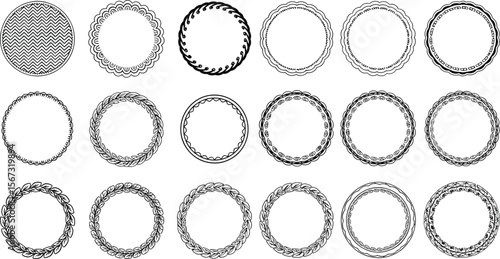 Collection of decorative circular frames with various ornamental borders and patterns