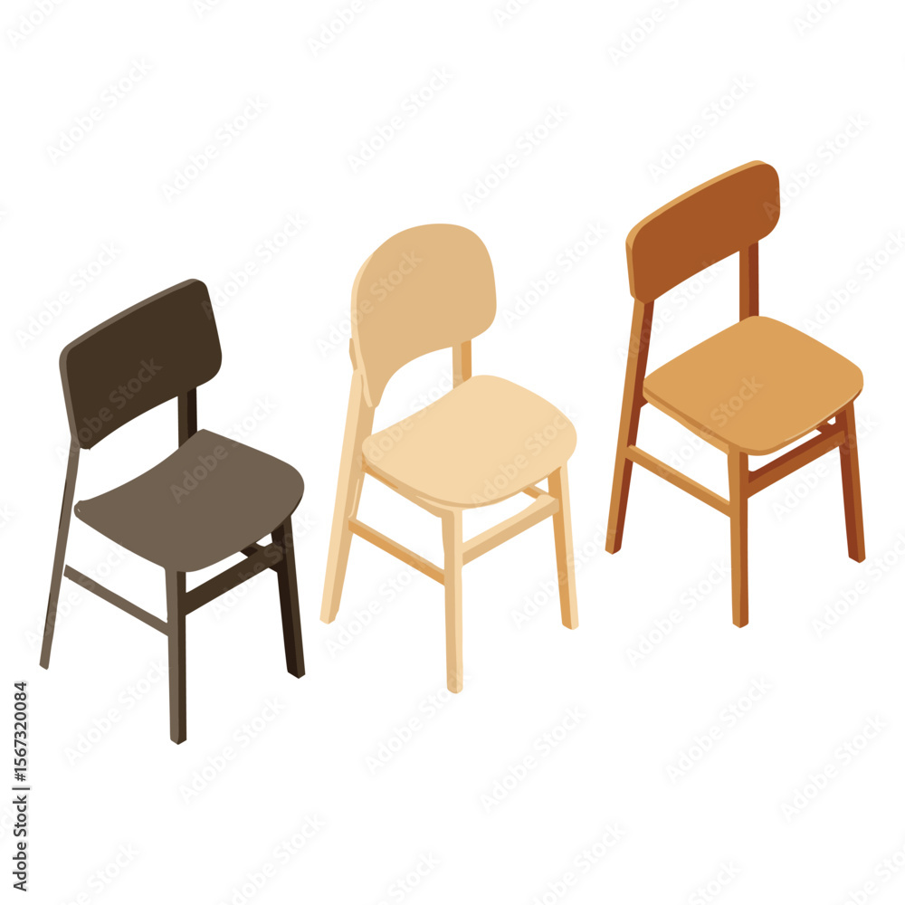 Obraz premium Isometric Wooden Chairs Set