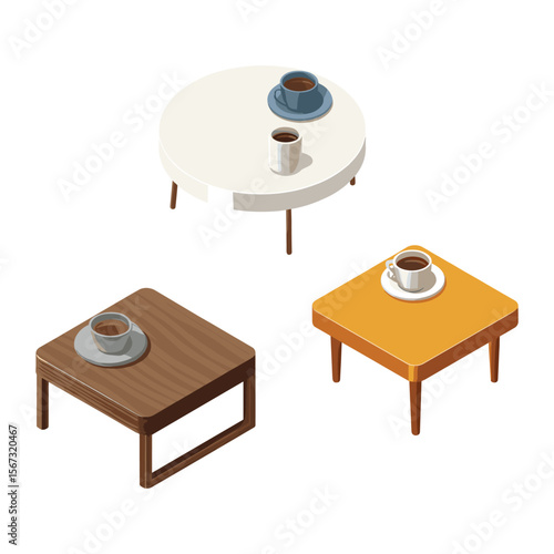 Isometric Round Table with Coffee and Cake