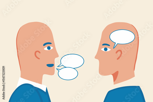 Introvert and extrovert, human stereotype or personality, contrast between people who think inside and not talking much and talkative socialize person.