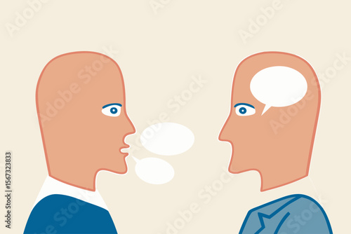 Introvert and extrovert, human stereotype or personality, contrast between people who think inside and not talking much and talkative socialize person.