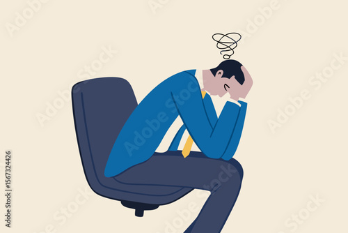 Regret on business mistake, frustration or depressed, stupidity or foolish losing all money, stressed and anxiety on failure concept, frustrated businessman holding his head sitting alone on the chair