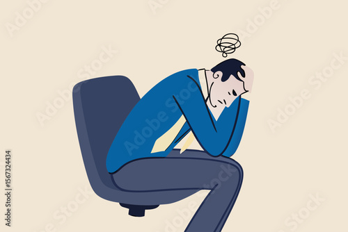 Regret on business mistake, frustration or depressed, stupidity or foolish losing all money, stressed and anxiety on failure concept, frustrated businessman holding his head sitting alone on the chair