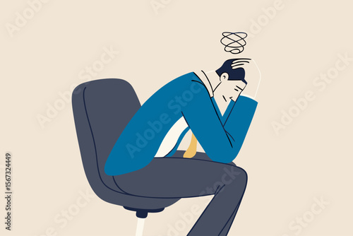 Regret on business mistake, frustration or depressed, stupidity or foolish losing all money, stressed and anxiety on failure concept, frustrated businessman holding his head sitting alone on the chair