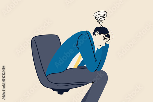 Regret on business mistake, frustration or depressed, stupidity or foolish losing all money, stressed and anxiety on failure concept, frustrated businessman holding his head sitting alone on the chair