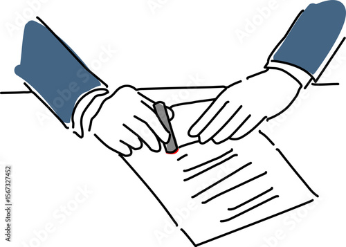 印鑑を押すビジネスマンの手元シンプル線画