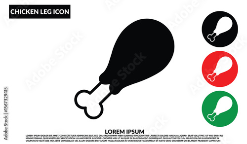 Delicious chicken leg drumstick, Black chicken drumstick silhouette icon with bone, Chicken leg silhouette on white background