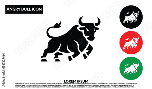 Powerful black bull silhouette, Aggressive black bull animal logo design, Black bull logo design silhouette on white background