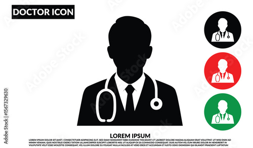 Doctor Icon silhouette in black suit with stethoscope, Male healthcare worker symbol, Male physician stethoscope medical healthcare professional