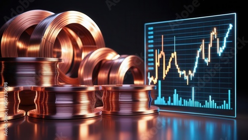 Analyzing financial growth trends in copper investments market insights digital visualization business environment close-up view