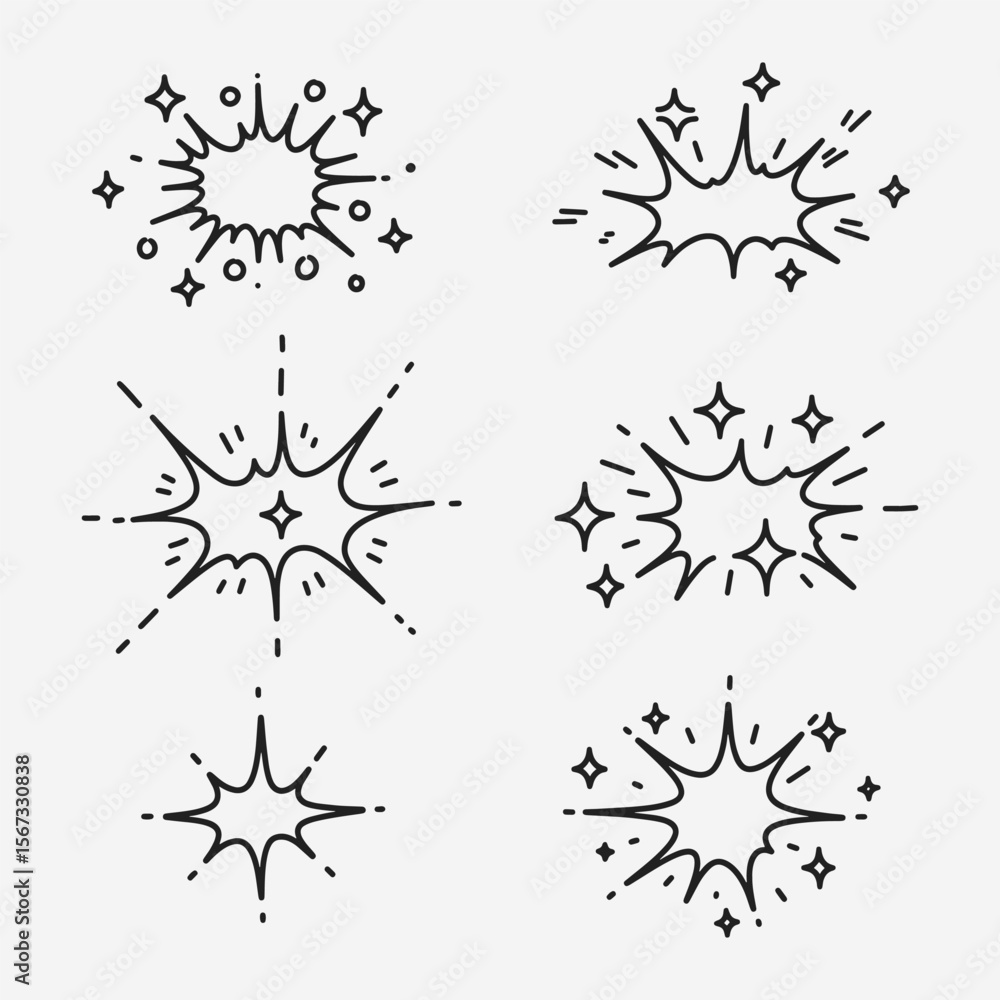 Naklejka premium A set of different types of explosions or sparks.