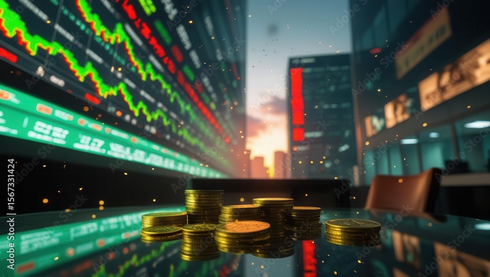 Financial trading action stock exchange digital artwork urban environment close-up view investment insights Financial trading action stock exchange digital artwork urban environment close-up view investment insights