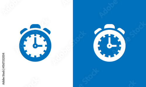 Stopwatch Icon in Flat Style – Blue and White Color Variations