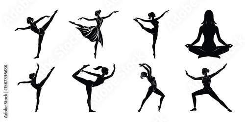 Collection of Yoga and Dance Poses in Silhouette Style

