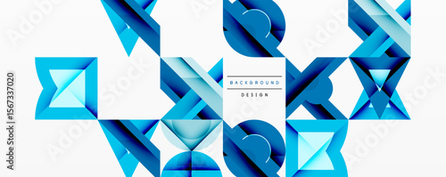 Abstract geometric pattern. Blue shades create dynamic composition. Modern design elements suggest technology, innovation. Clean lines, crisp shapes.