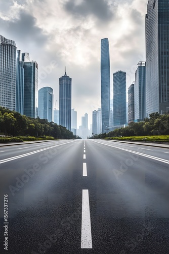 Empty city road skyscrapers modern architecture