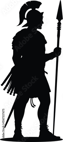Roman Soldier Silhouette: Ancient Warrior with Spear and Helmet