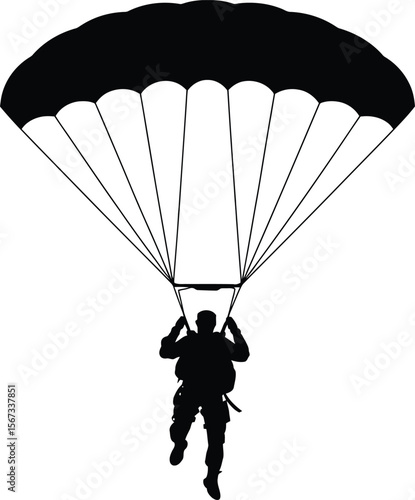 Skydiver with Parachute Silhouette: Extreme Sport and Adventure