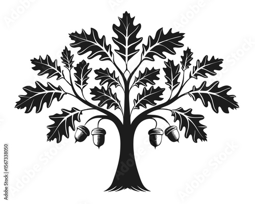 A stylized graphic representation of a mature oak tree featuring a robust trunk and a full canopy of leaves rendered in a clean modern design suitable for various digital and print applications