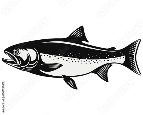 Artistic rendering of a vibrant salmon fish showcasing its distinctive markings and aquatic form presented cleanly on a neutral backdrop for versatile design applications