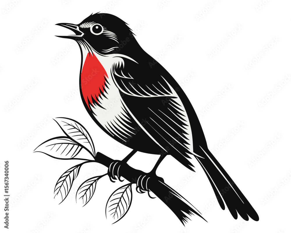 Fototapeta premium Charming black silhouette of a robin bird elegantly crafted with clean lines perfect for nature themed designs and avian art projects