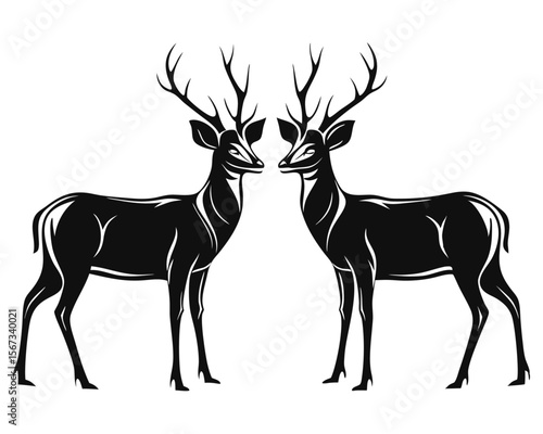 Elegant black and white graphic representations of graceful roe deer in various natural poses perfect for wildlife art and design projects