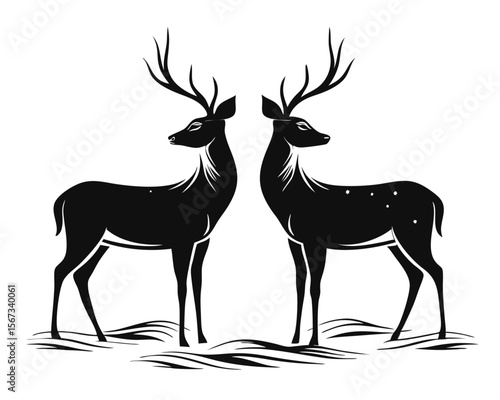 Elegant black outlines of graceful roe deer in various natural poses perfect for wildlife art nature themed projects and decorative woodland designs
