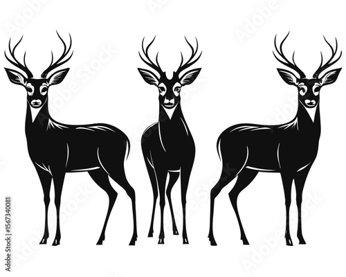 Elegant collection of graceful roe deer in various poses showcasing the beauty of these wild forest creatures rendered in a clean artistic style for diverse design applications