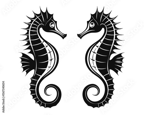 Elegant seahorse silhouette presented as a clean modern flat design icon perfect for aquatic themes and marine life branding showcasing a single stylized creature