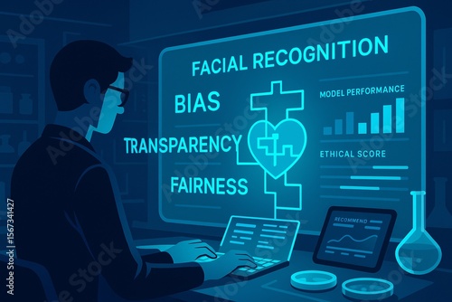 Ethical AI Research Lab with Facial Recognition Decision Tree Display