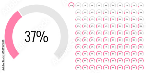 Set of circular sector arc percentage diagrams meters progress bar from 0 to 100 ready-to-use for web design, user interface UI or infographic - indicator with pink