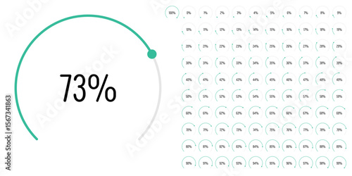 Set of circular sector arc percentage diagrams meters progress bar from 0 to 100 ready-to-use for web design, user interface UI or infographic - indicator with green