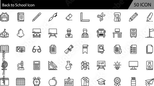 Back to school element set. Outline Icon collection. Vector illustration.