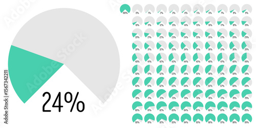 Set of circular sector arc percentage diagrams meters progress bar from 0 to 100 ready-to-use for web design, user interface UI or infographic - indicator with green