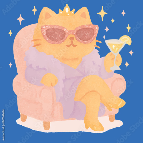 Queen Cat enjoying a cocktail ca diva Funny Beauty Cat Meme with Skincare Mask and Glam Attitude
