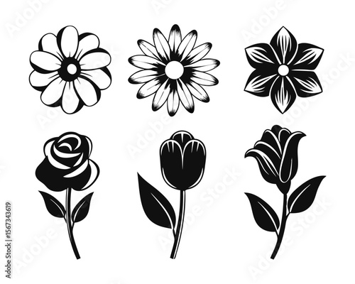 A curated collection of simple stylized floral elements presented in a clean modern aesthetic perfect for various design applications and visual projects