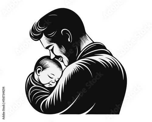 Joyful father embracing his precious newborn child a tender moment of paternal love captured in a striking silhouette design