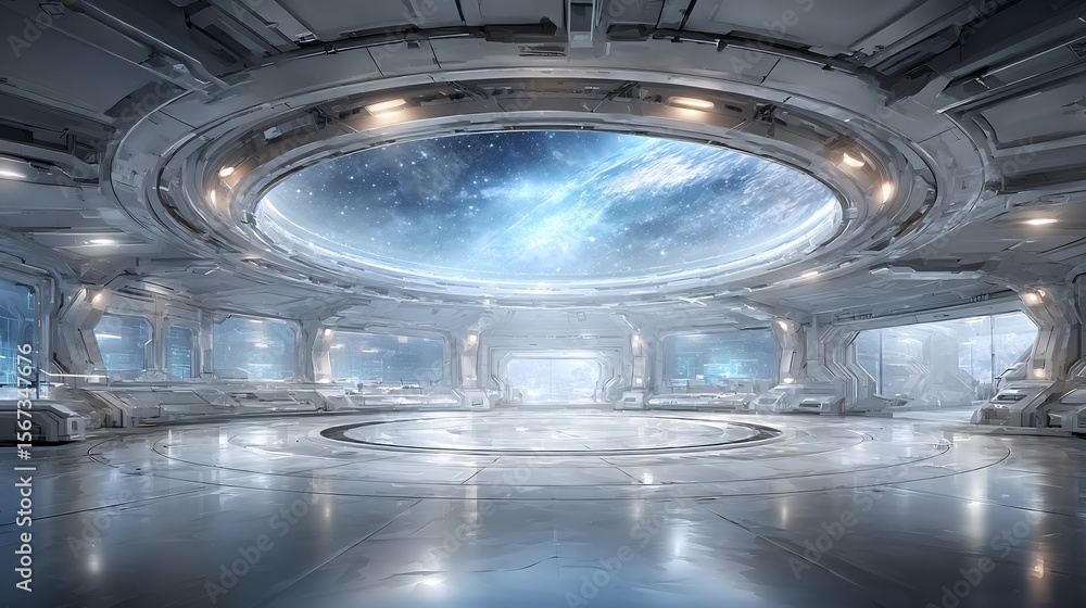Obraz premium Futuristic Spaceship Interior: A Celestial View
