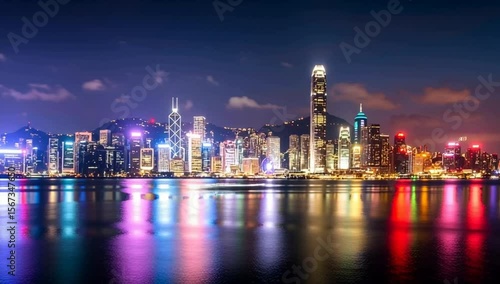 Wallpaper Mural Nighttime Hong Kong Cityscape with Colorful Lights Reflecting on Water Torontodigital.ca