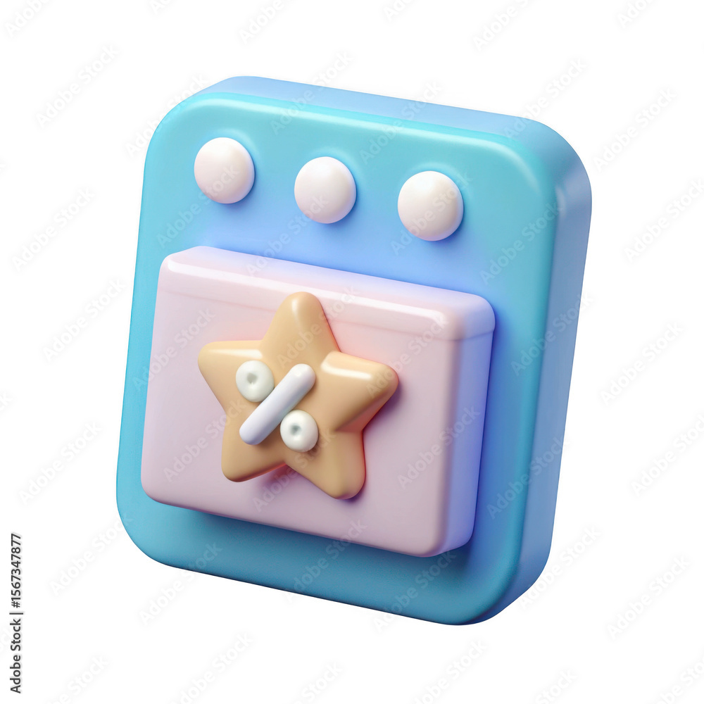 3D Render of Cute Discount App Icon Pastel Star and Percentage Sign isolated on transparent background 3D Render of Cute Discount App Icon Pastel Star and Percentage Sign isolated on transparent background