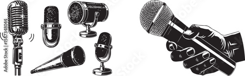 Vector illustration of retro microphones collection
