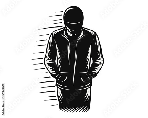 Stealthy shadowy figure of a criminal walking cautiously in a dark clandestine manner conveying a sense of illicit activity and covert movement