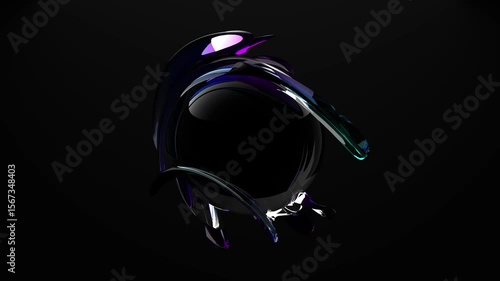Fantastic sphere with waves of purple and blue liquid glass smoothly moving on a black background. Realistic 3D visualization of abstract orb in voice assistant logo style. Seamless VJ loop , 4K 60fps