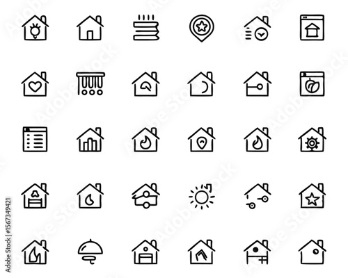 A collection of minimalist thin line art symbols and graphic elements presented as a cohesive set for versatile design applications and digital interfaces