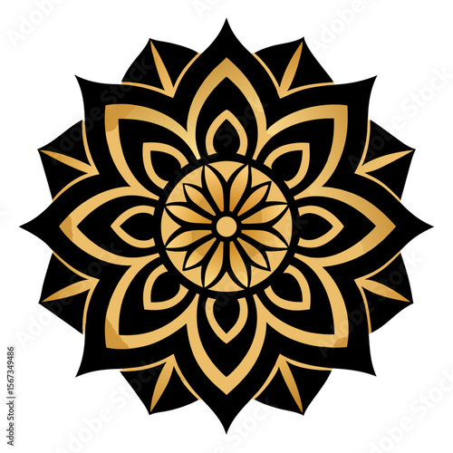 Sophisticated mandala with metallic gold accents on a dark base, styled for upscale branding.