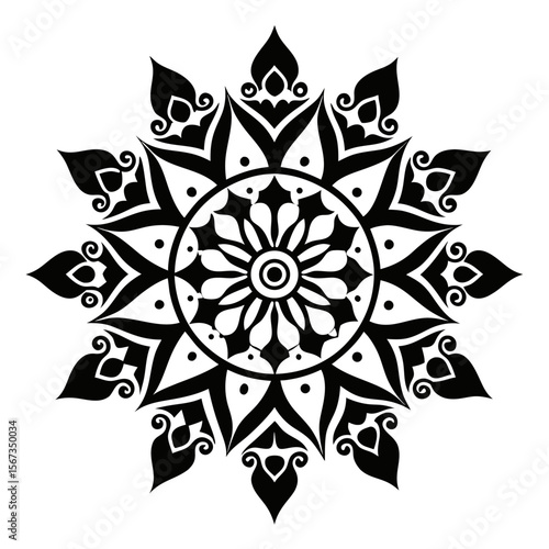 Minimalist mandala with sharp symmetry and linear clarity in structured form.