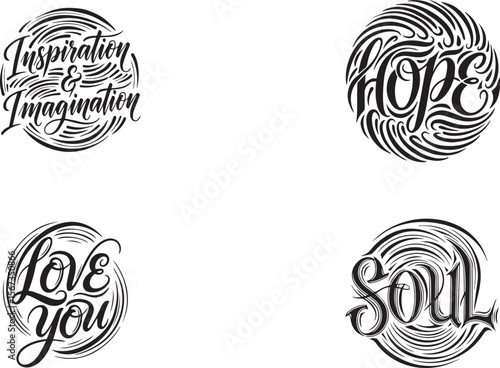 Inspiration and Imagination Hope Love You Soul words typographic design